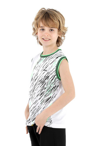 Slazenger - Slazenger DAFINA Erkek Çocuk Kolsuz T-Shirt Beyaz - Yeşil