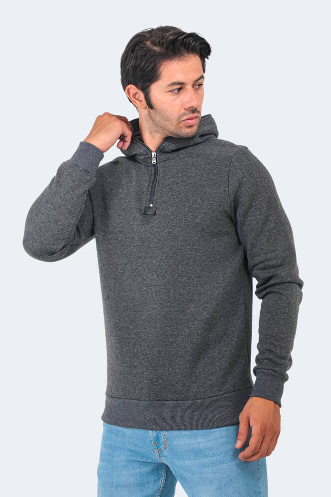 Slazenger BAHA IN Erkek Kapüşonlu Fermuarlı Slim Fit Antrasit Sweatshırt