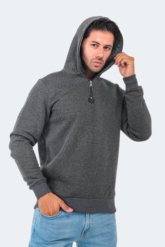 Slazenger BAHA IN Erkek Kapüşonlu Fermuarlı Slim Fit Antrasit Sweatshırt - Thumbnail