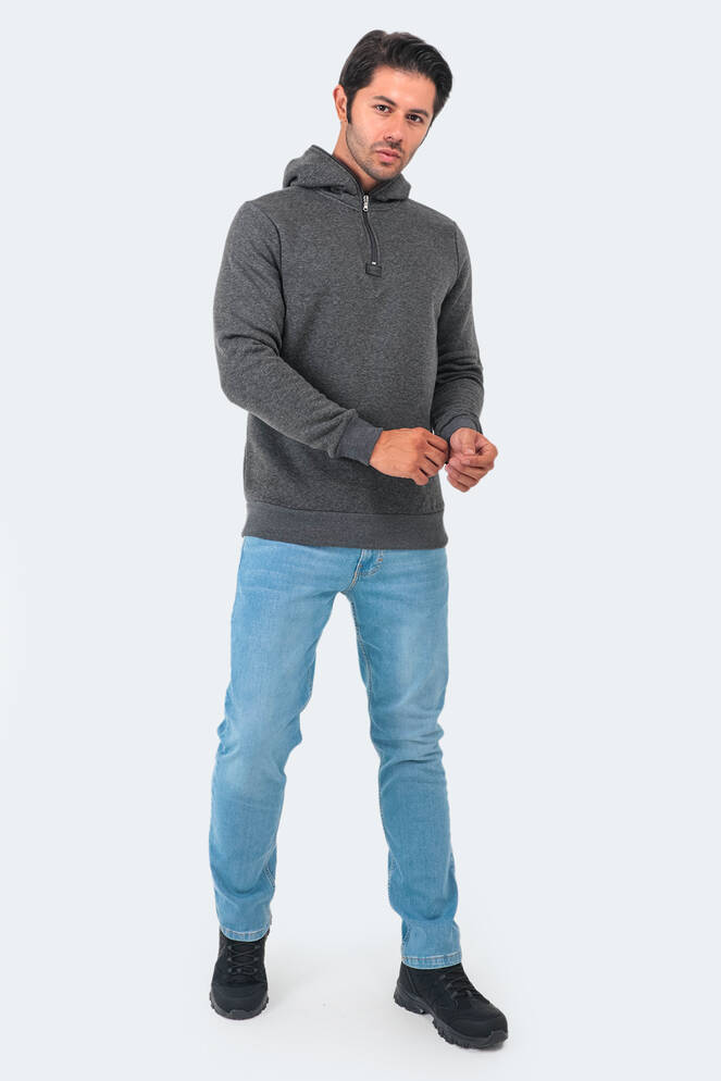 Slazenger BAHA IN Erkek Kapüşonlu Fermuarlı Slim Fit Antrasit Sweatshırt