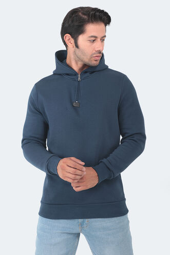 Slazenger BAHA IN Erkek Kapüşonlu Fermuarlı Slim Fit Indigo Sweatshırt - Thumbnail