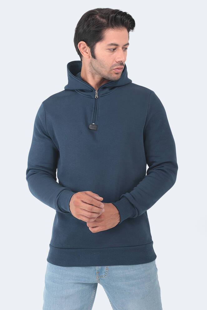 Slazenger BAHA IN Erkek Kapüşonlu Fermuarlı Slim Fit Indigo Sweatshırt