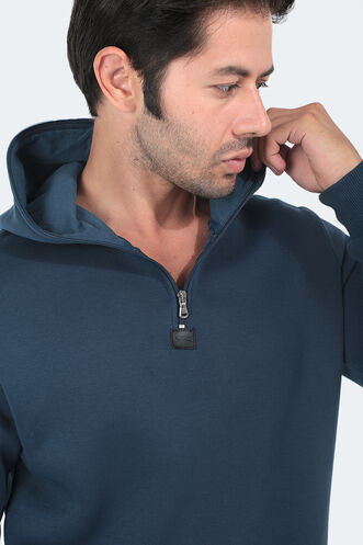 Slazenger BAHA IN Erkek Kapüşonlu Fermuarlı Slim Fit Indigo Sweatshırt - Thumbnail