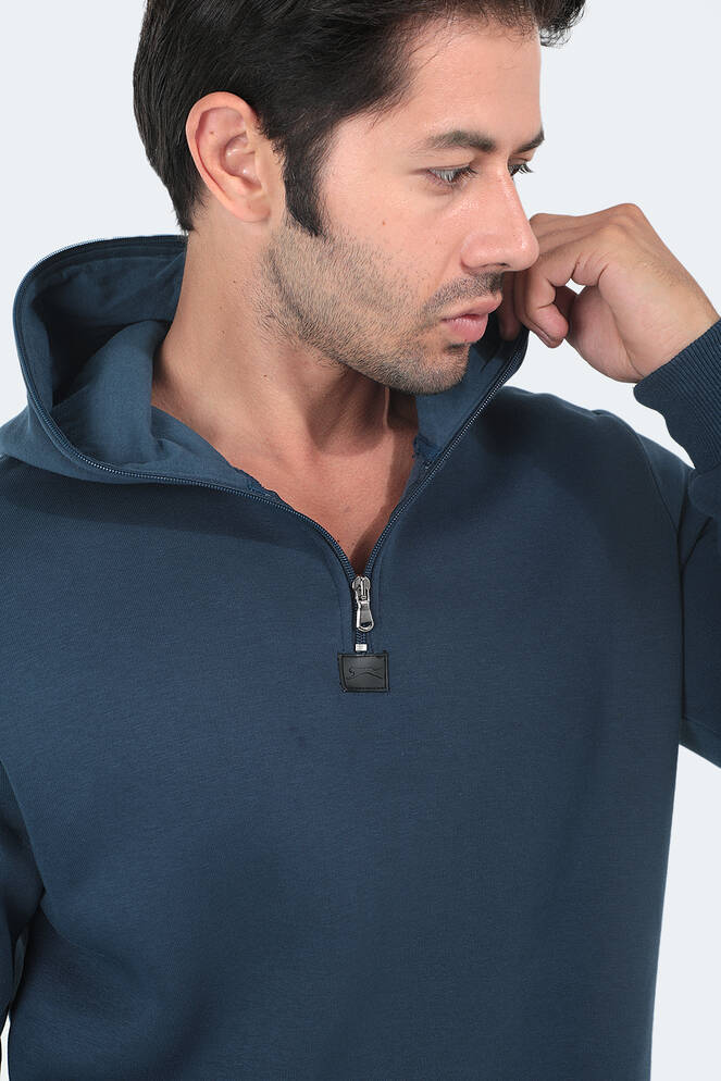 Slazenger BAHA IN Erkek Kapüşonlu Fermuarlı Slim Fit Indigo Sweatshırt