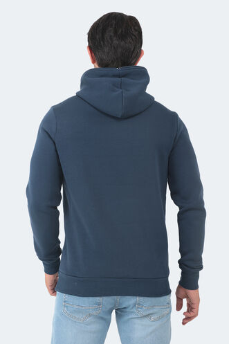 Slazenger BAHA IN Erkek Kapüşonlu Fermuarlı Slim Fit Indigo Sweatshırt - Thumbnail