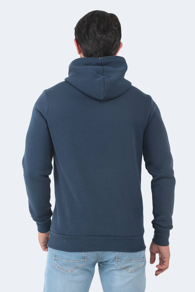 Slazenger BAHA IN Erkek Kapüşonlu Fermuarlı Slim Fit Indigo Sweatshırt