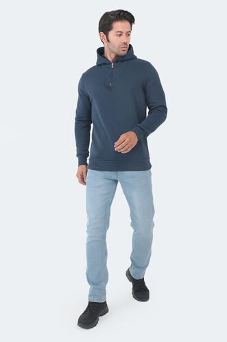 Slazenger BAHA IN Erkek Kapüşonlu Fermuarlı Slim Fit Indigo Sweatshırt - Thumbnail