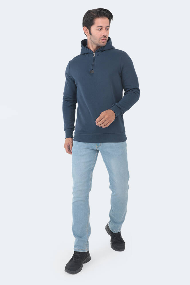 Slazenger BAHA IN Erkek Kapüşonlu Fermuarlı Slim Fit Indigo Sweatshırt
