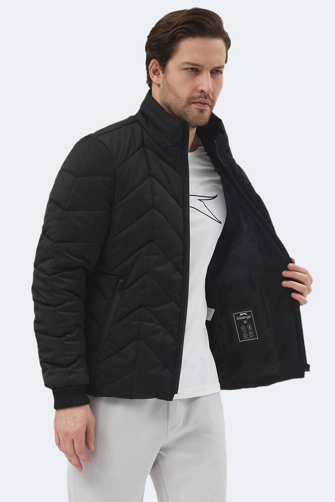 Slazenger BEAST Erkek Dik Yaka Fermuarlı Siyah Mont & Kaban