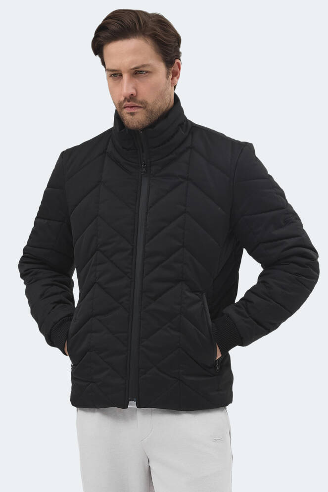 Slazenger BEAST Erkek Dik Yaka Fermuarlı Siyah Mont & Kaban