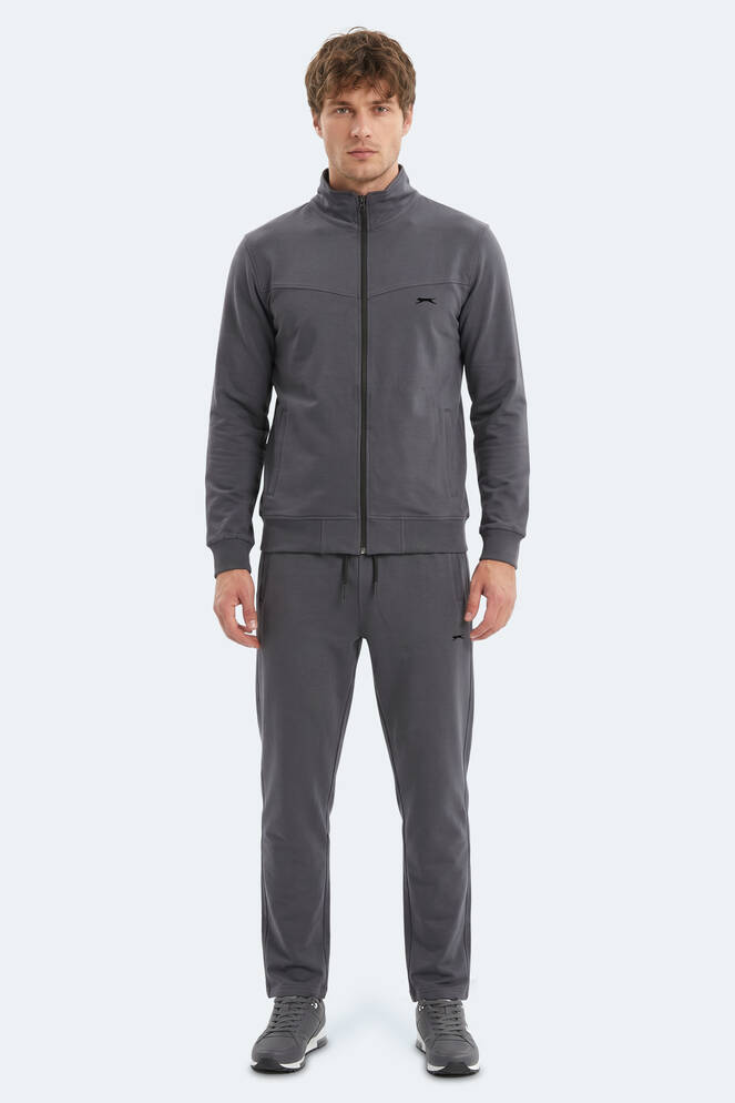 Slazenger BOOST GEAR Erkek Fermuarlı Dik Yaka Cepli Koyu Gri Eşofman Takımı