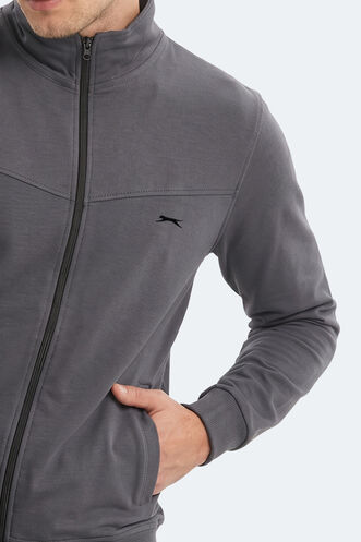 Slazenger BOOST GEAR Erkek Fermuarlı Dik Yaka Cepli Koyu Gri Eşofman Takımı - Thumbnail