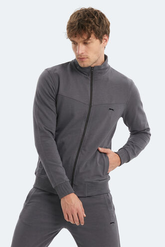 Slazenger BOOST GEAR Erkek Fermuarlı Dik Yaka Cepli Koyu Gri Eşofman Takımı - Thumbnail