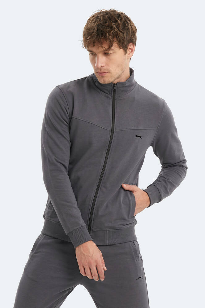 Slazenger BOOST GEAR Erkek Fermuarlı Dik Yaka Cepli Koyu Gri Eşofman Takımı
