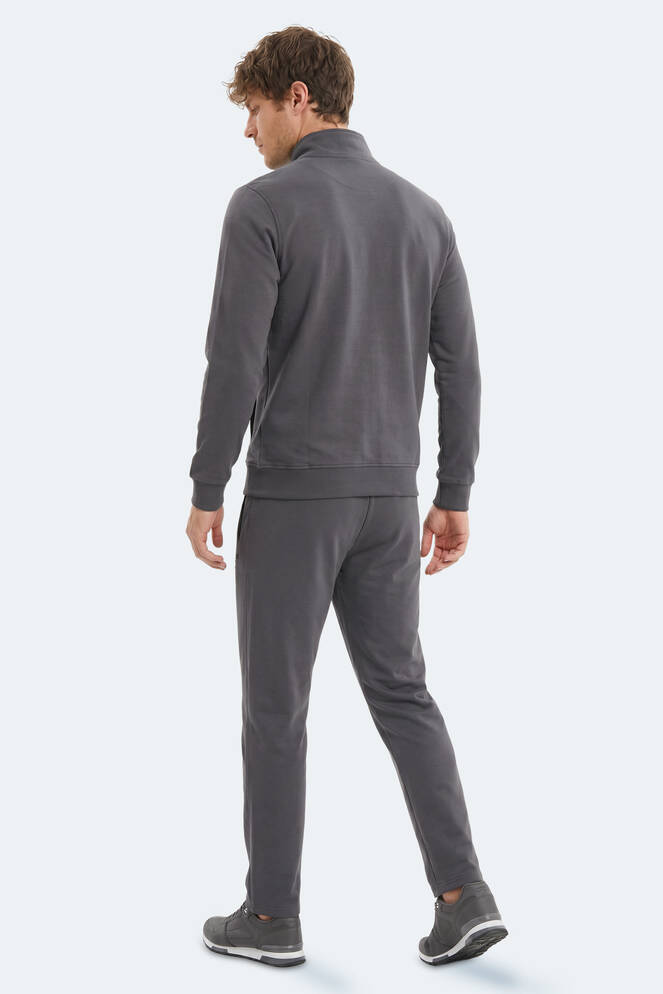 Slazenger BOOST GEAR Erkek Fermuarlı Dik Yaka Cepli Koyu Gri Eşofman Takımı