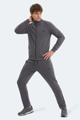 Slazenger BOOST GEAR Erkek Fermuarlı Dik Yaka Cepli Koyu Gri Eşofman Takımı - Thumbnail
