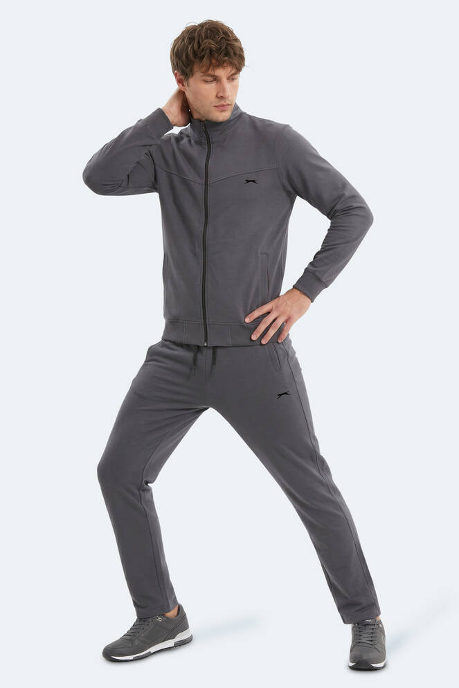 Slazenger BOOST GEAR Erkek Fermuarlı Dik Yaka Cepli Koyu Gri Eşofman Takımı