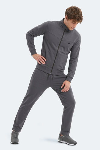 Slazenger BOOST GEAR Erkek Fermuarlı Dik Yaka Cepli Koyu Gri Eşofman Takımı - Thumbnail