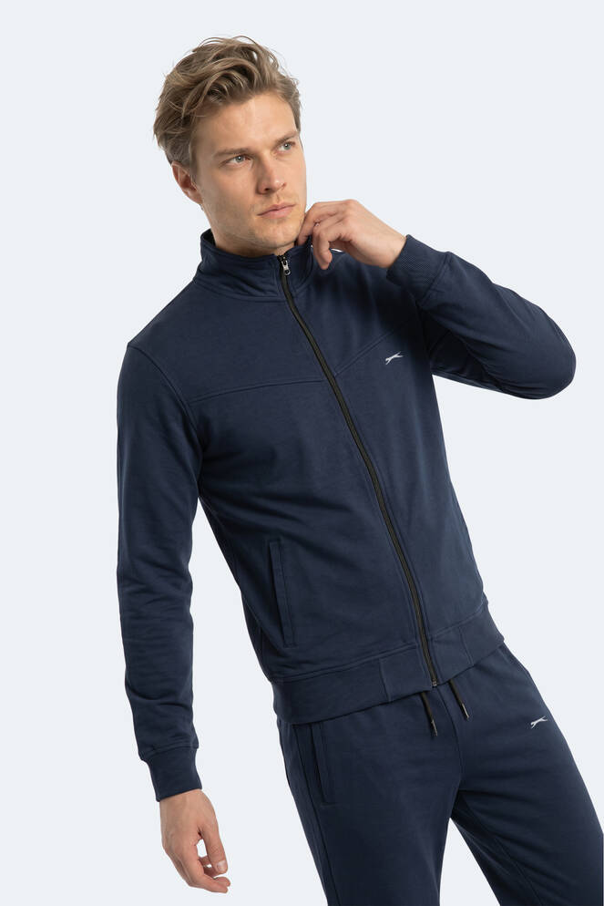 Slazenger BOOST GEAR Erkek Fermuarlı Dik Yaka Cepli Lacivert Eşofman Takımı