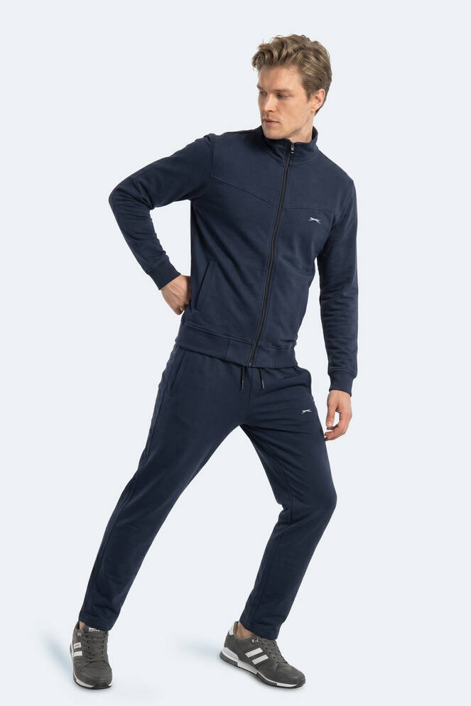 Slazenger BOOST GEAR Erkek Fermuarlı Dik Yaka Cepli Lacivert Eşofman Takımı