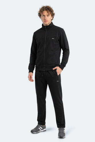 Slazenger - Slazenger BOOST GEAR Erkek Fermuarlı Dik Yaka Cepli Siyah Eşofman Takımı