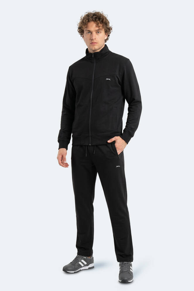 Slazenger BOOST GEAR Erkek Fermuarlı Dik Yaka Cepli Siyah Eşofman Takımı