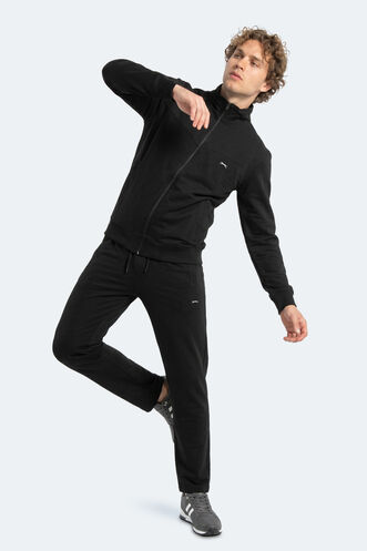 Slazenger BOOST GEAR Erkek Fermuarlı Dik Yaka Cepli Siyah Eşofman Takımı - Thumbnail