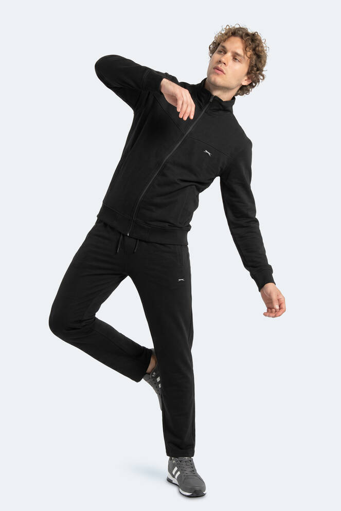 Slazenger BOOST GEAR Erkek Fermuarlı Dik Yaka Cepli Siyah Eşofman Takımı