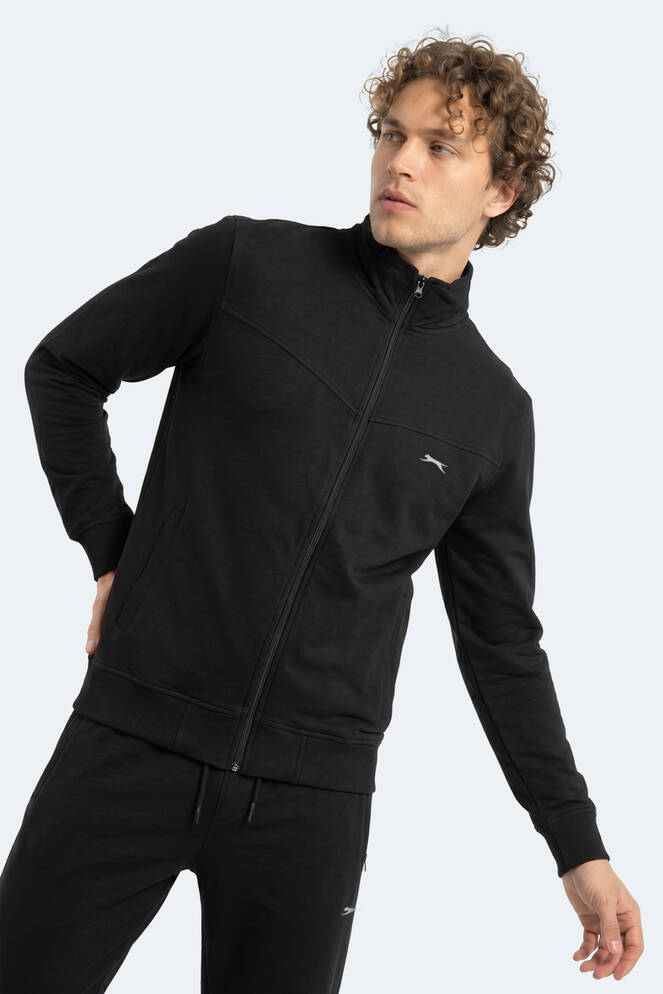 Slazenger BOOST GEAR Erkek Fermuarlı Dik Yaka Cepli Siyah Eşofman Takımı