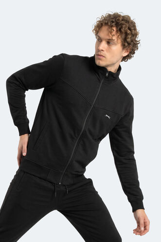 Slazenger BOOST GEAR Erkek Fermuarlı Dik Yaka Cepli Siyah Eşofman Takımı - Thumbnail