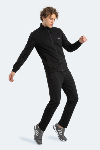 Slazenger BOOST GEAR Erkek Fermuarlı Dik Yaka Cepli Siyah Eşofman Takımı - Thumbnail