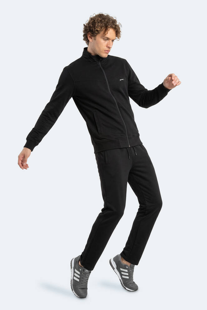 Slazenger BOOST GEAR Erkek Fermuarlı Dik Yaka Cepli Siyah Eşofman Takımı