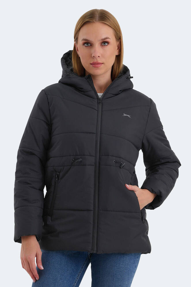 Slazenger CALLU Kadın Kapüşonlu Şişme Siyah Mont & Kaban
