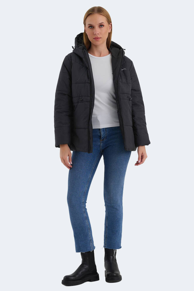 Slazenger CALLU Kadın Kapüşonlu Şişme Siyah Mont & Kaban