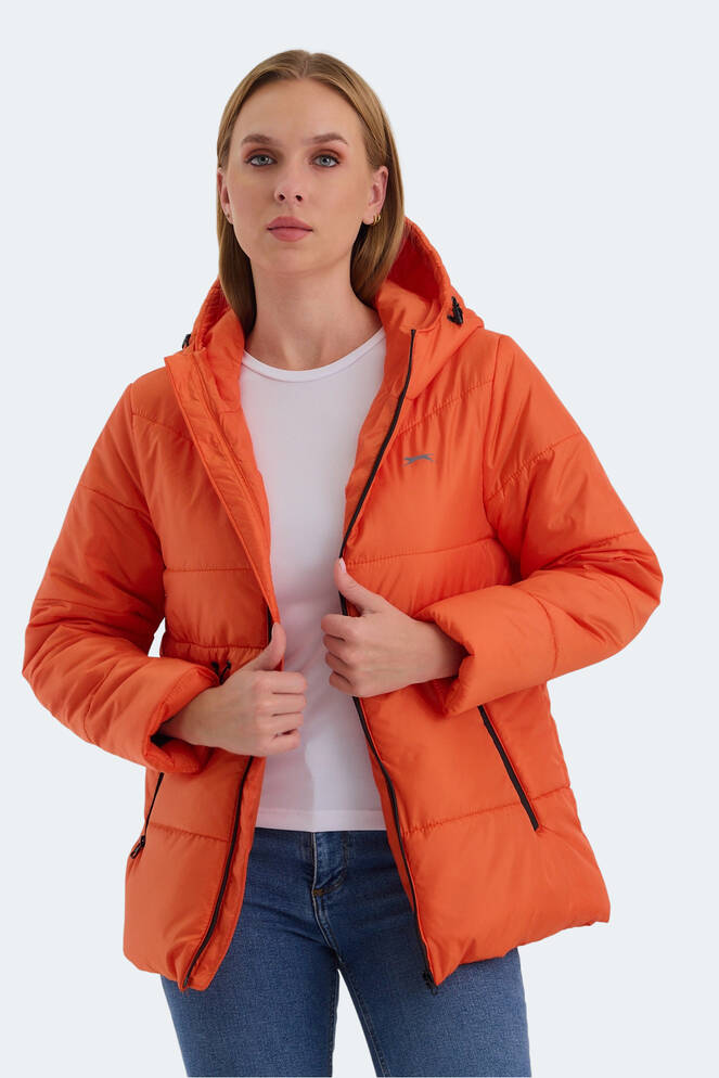 Slazenger CALLU Kadın Kapüşonlu Şişme Turuncu Mont & Kaban