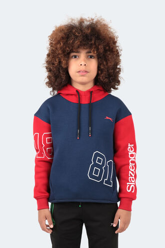 Slazenger DJURO IN Unisex Çocuk Kapüşonlu Cepli Lacivert / Kırmızı Sweatshırt - Thumbnail