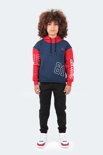 Slazenger DJURO IN Unisex Çocuk Kapüşonlu Cepli Lacivert / Kırmızı Sweatshırt - Thumbnail