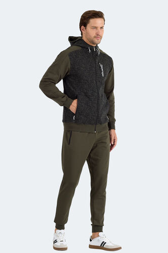 Slazenger FALOR Erkek Kapüşonlu Fermuarlı Haki Eşofman Takımı - Thumbnail