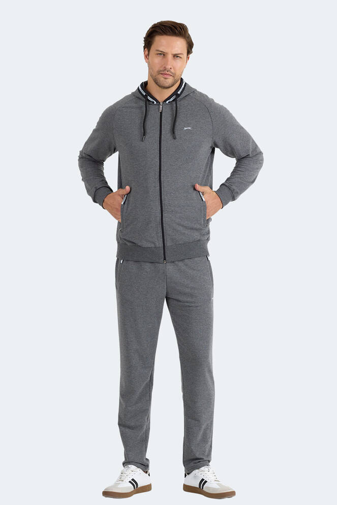 Slazenger FENDER Erkek Kapüşonlu Fermuarlı Antrasit Eşofman Takımı