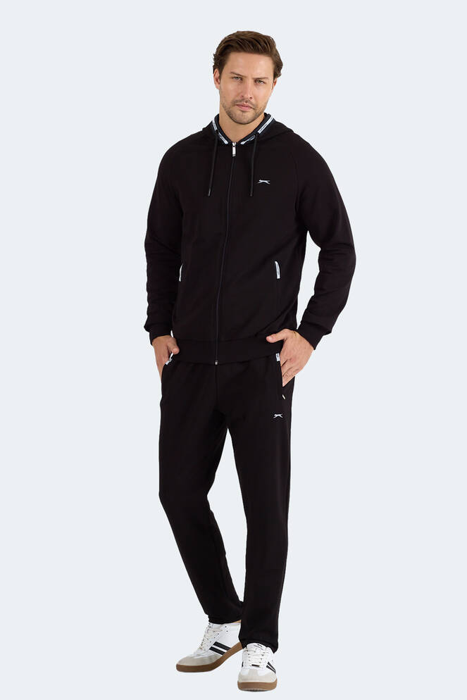 Slazenger FENDER Erkek Kapüşonlu Fermuarlı Siyah Eşofman Takımı