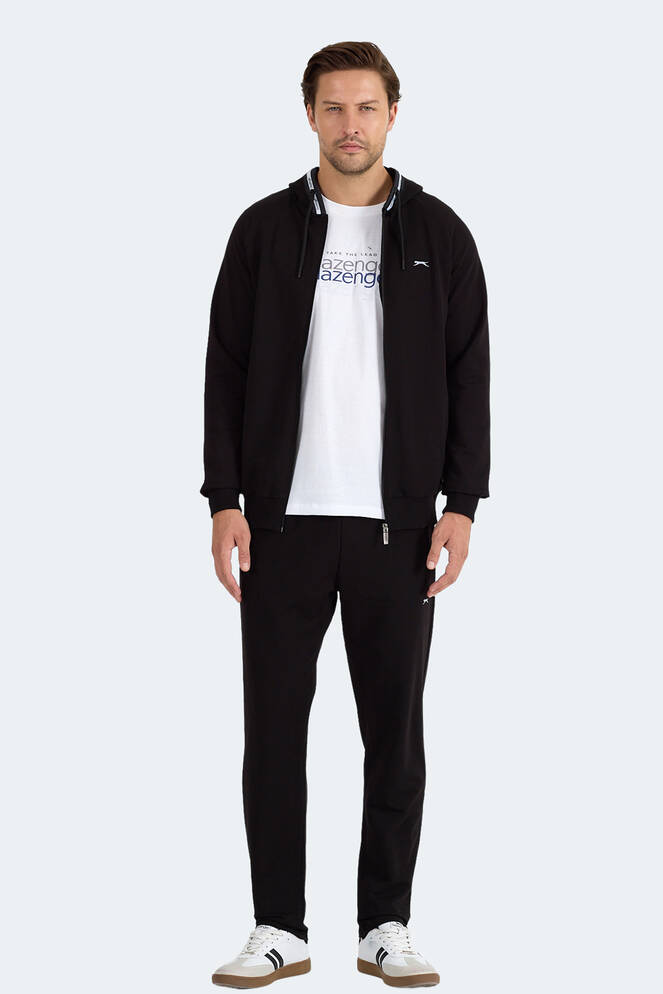 Slazenger FENDER Erkek Kapüşonlu Fermuarlı Siyah Eşofman Takımı