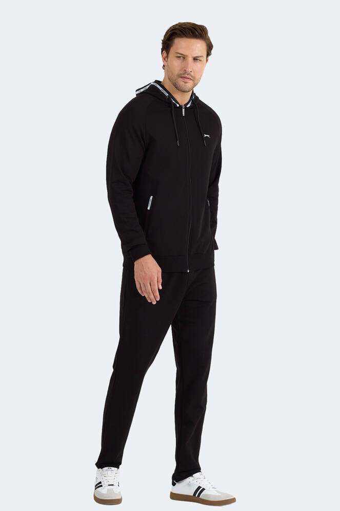Slazenger FENDER Erkek Kapüşonlu Fermuarlı Siyah Eşofman Takımı