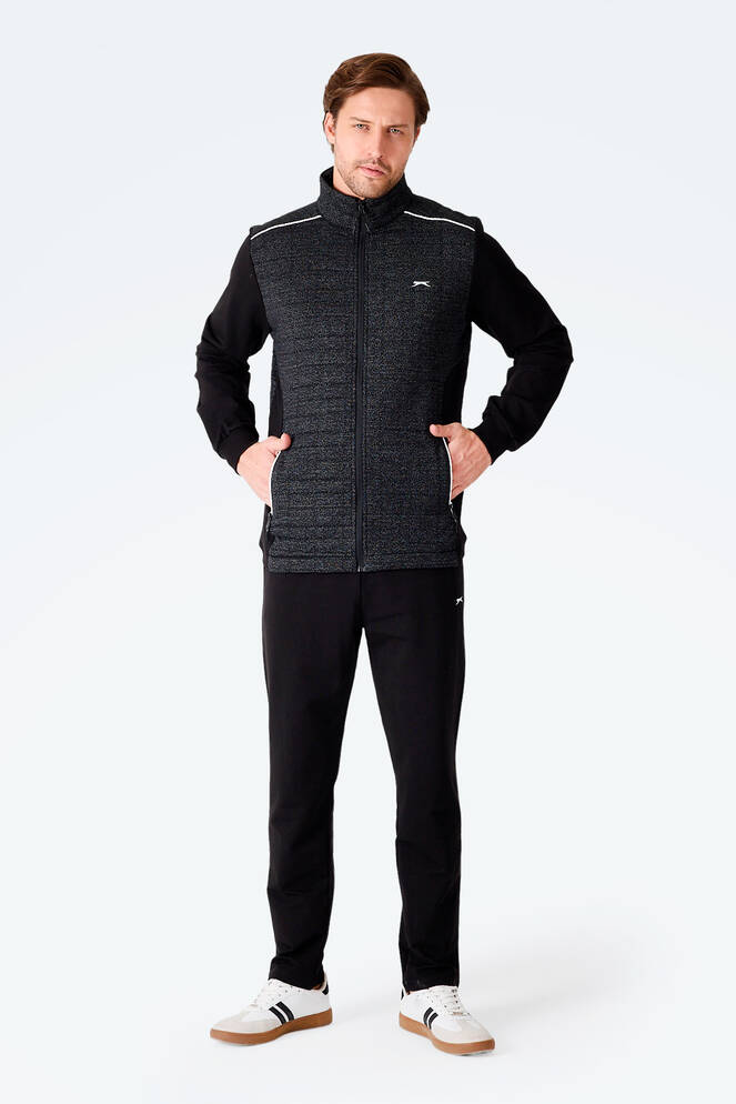 Slazenger FIORA Erkek Fermuarlı Dik Yaka Cepli Siyah Eşofman Takımı