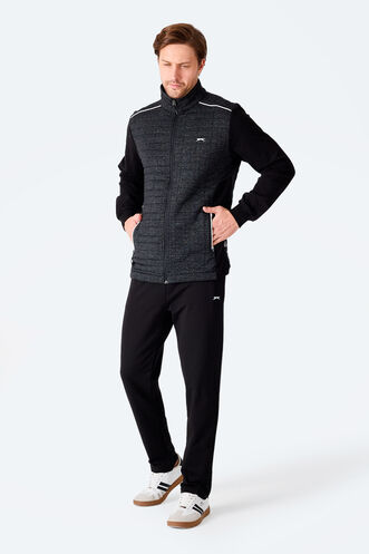 Slazenger FIORA Erkek Fermuarlı Dik Yaka Cepli Siyah Eşofman Takımı - Thumbnail