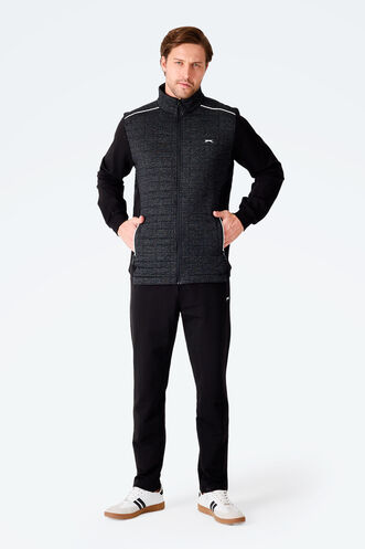 Slazenger FIORA Erkek Fermuarlı Dik Yaka Cepli Siyah Eşofman Takımı - Thumbnail