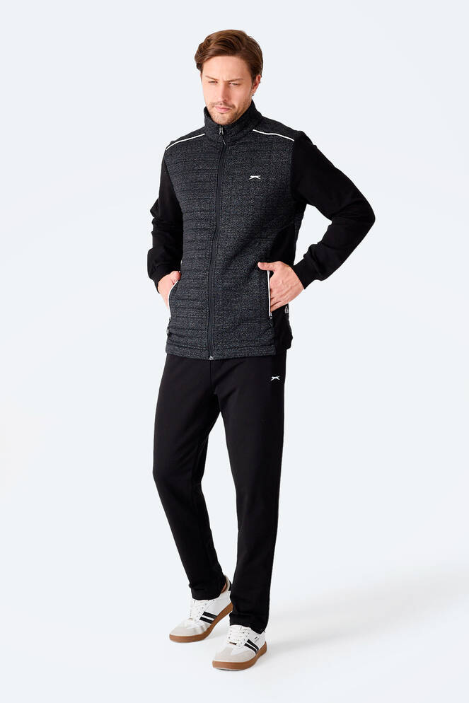 Slazenger FIORA Erkek Fermuarlı Dik Yaka Cepli Siyah Eşofman Takımı