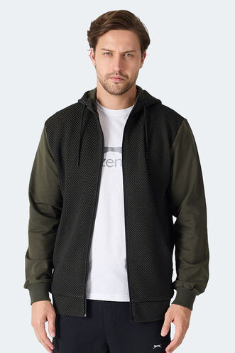 Slazenger FLAME Erkek Kapüşonlu Cepli Haki Sweatshırt - Thumbnail