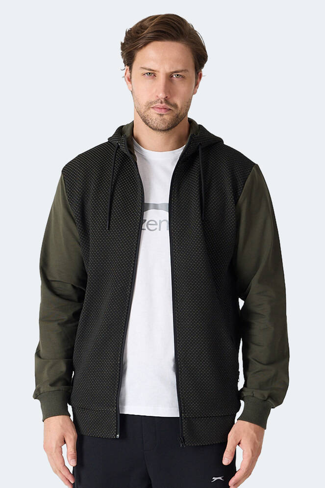 Slazenger FLAME Erkek Kapüşonlu Cepli Haki Sweatshırt