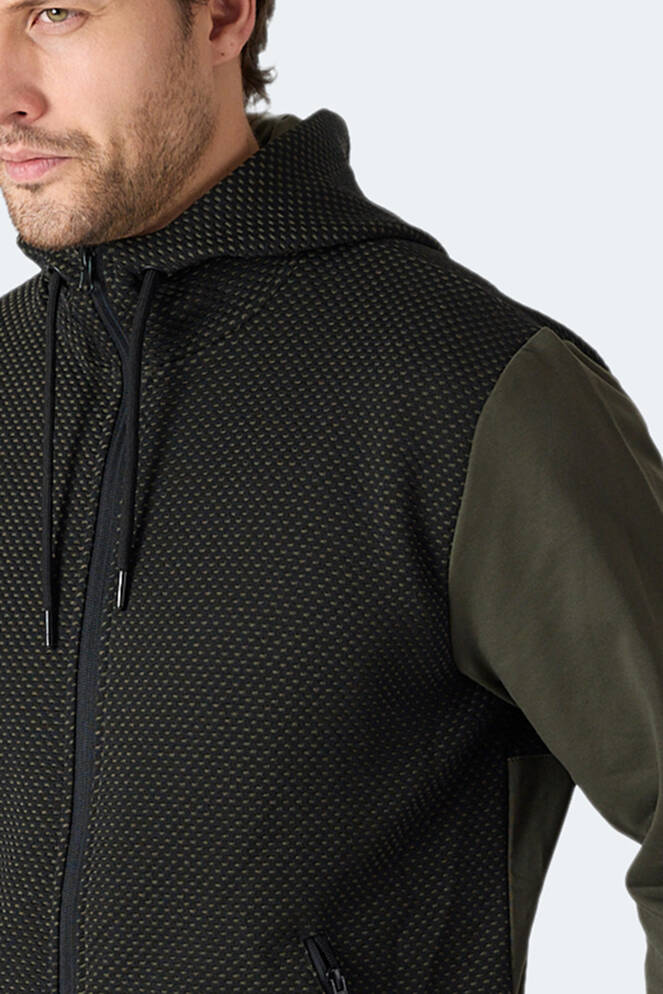 Slazenger FLAME Erkek Kapüşonlu Cepli Haki Sweatshırt