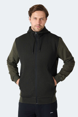 Slazenger FLAME Erkek Kapüşonlu Cepli Haki Sweatshırt - Thumbnail